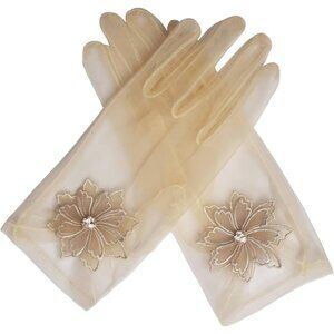 Women's Floral Champagne Diamond Flower Gloves Tulle Tea Opera Party Elegant